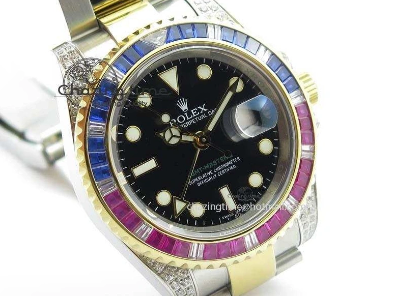 MiroTime 0511 GMT-Master II 116759 SS YG Bp-Maker Blue Red Ruby Crystal Black Dial On SS YG Bracelet A SmoothTexture 3771